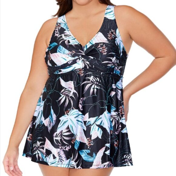Raisins Curve Lucia Floral Print Swimdress - Black - size 18W - Picture 9 of 9